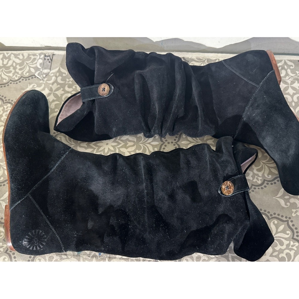 Ugg Women's Black Suede Leather Highkoo Slouch Boots Size 8